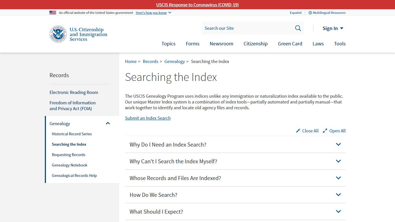 Searching the Index | USCIS